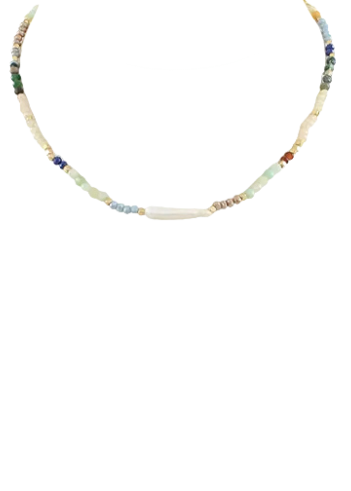 Pearl Bar Charm & Glass Beads Choker - Lt.Multi