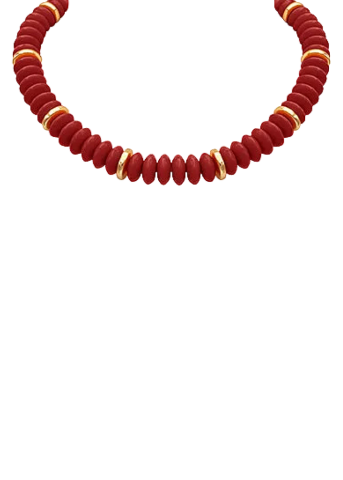 Gameday: Rondelle Beaded Necklace - Red/Gold