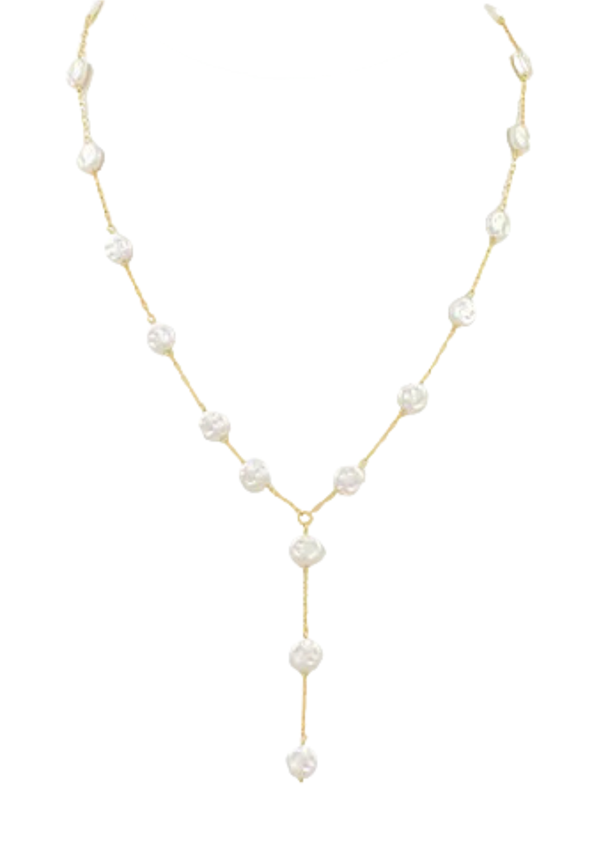 Y Shape Coin Pearl Necklace Set - Cream/Gold