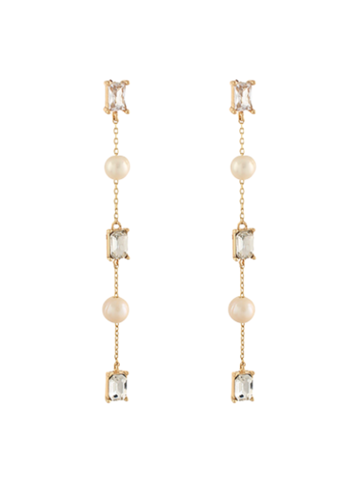 Linear Baguette & Pearl Earrings