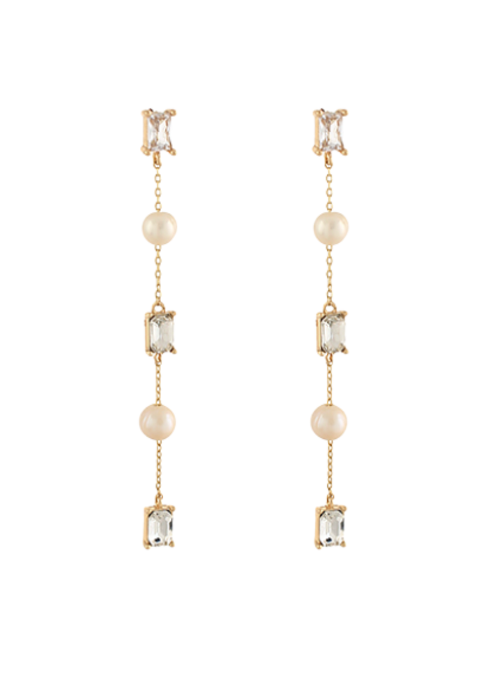 Linear Baguette & Pearl Earrings