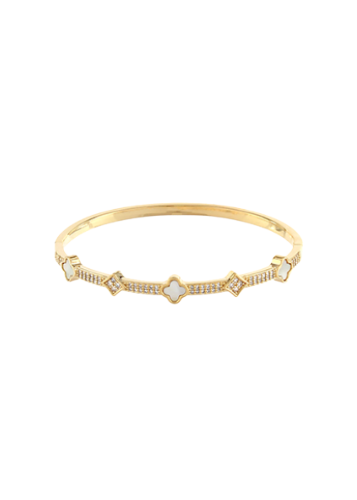 Pave & MOP Clover Station Bangle Bracelet