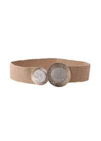 Raffia Stretch Belt/Pearl Buckle