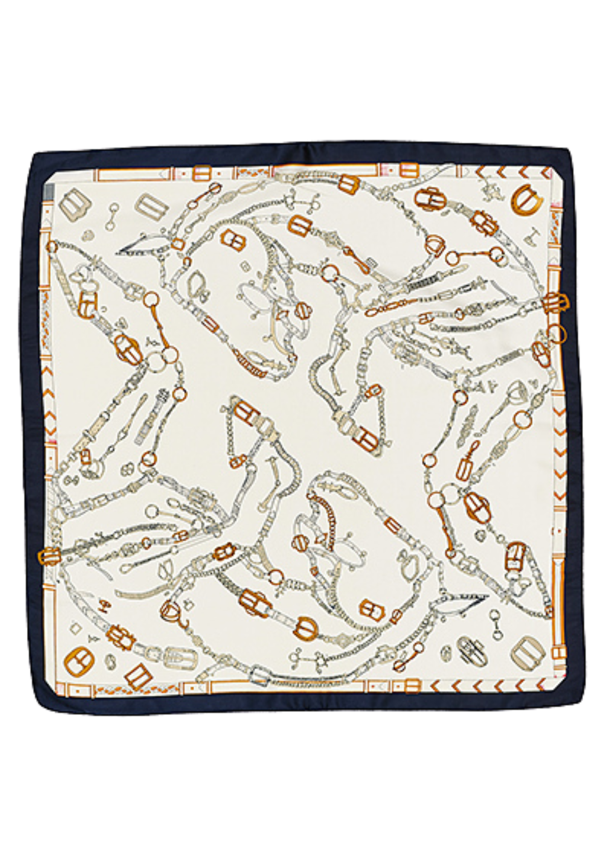 Chain Belt Print Silky Bandana - Cream/Black