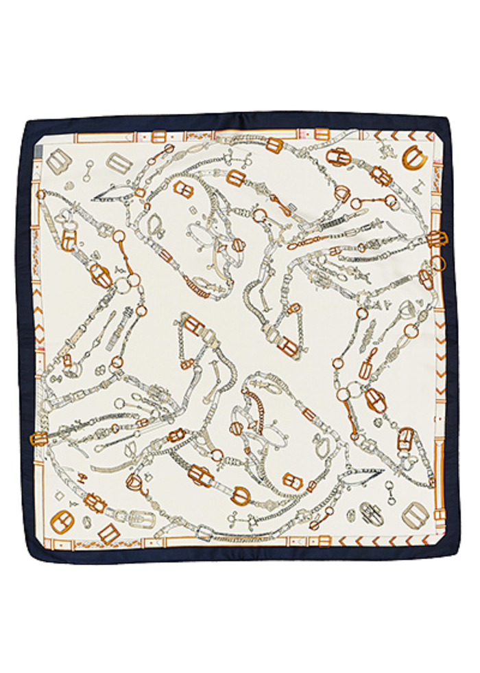 Chain Belt Print Silky Bandana - Cream/Black