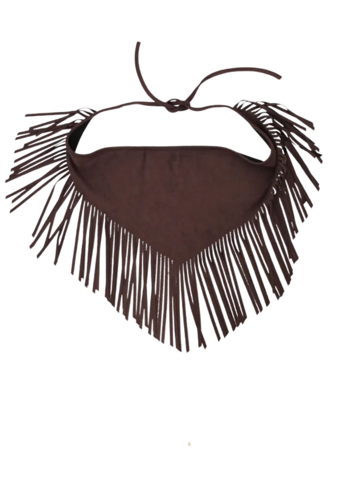 Fringe Trim Suede Triangle Scarf - Brown