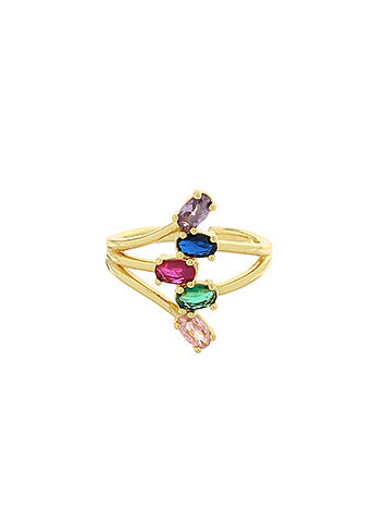 Layered Multi Stone Open Ring - Multi/Gold