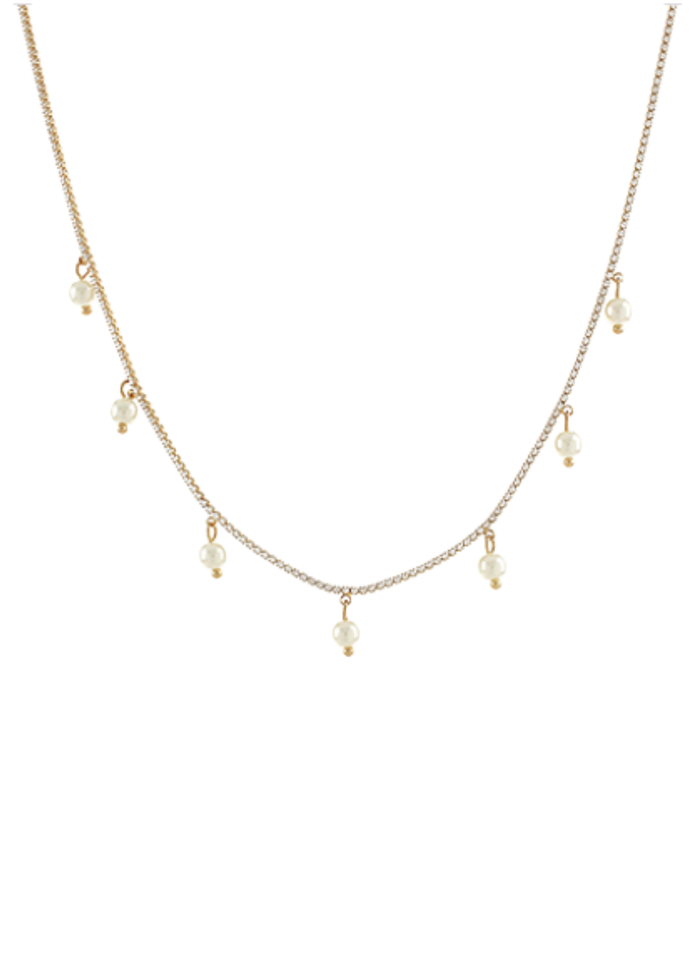 Pearl Charm Station Pave Chain Necklace