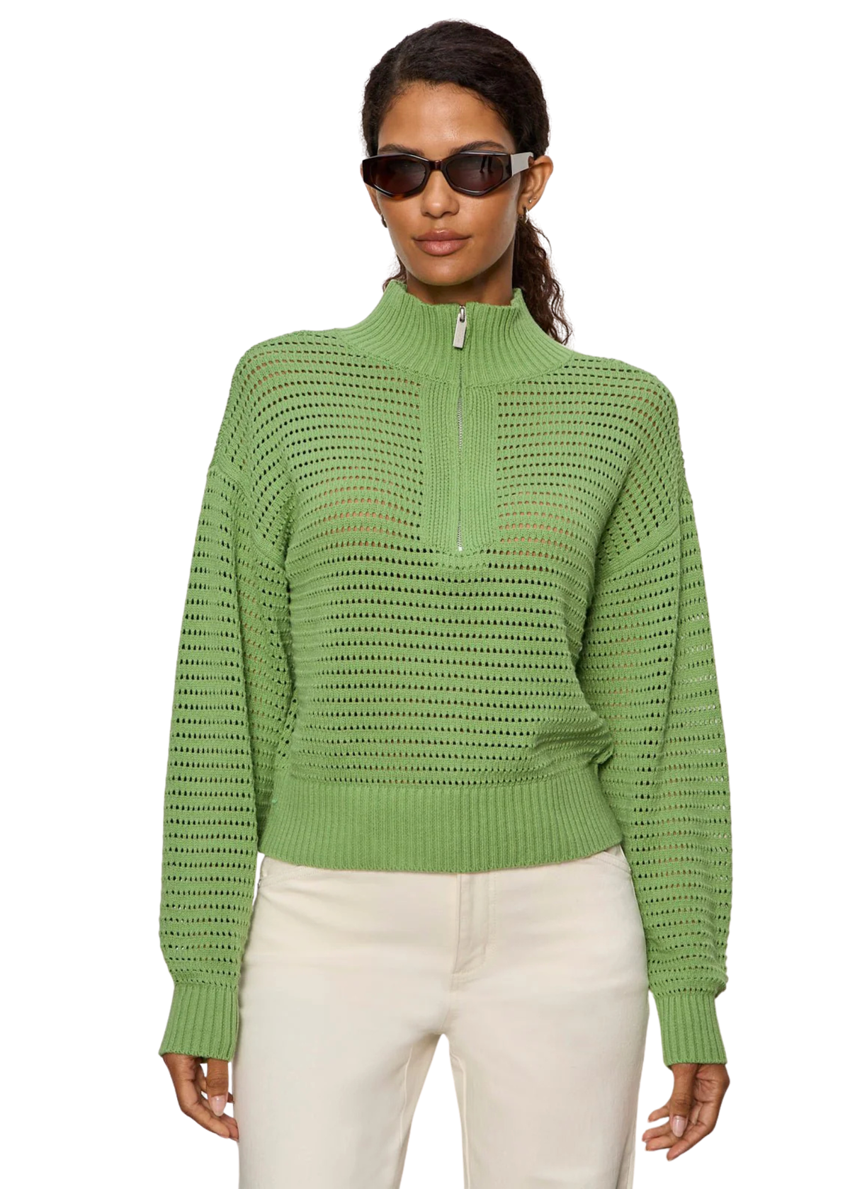 Open Knit Half Zip Sweater