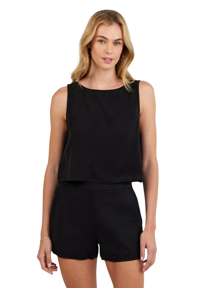 Sleeveless Boat Neck Split Back