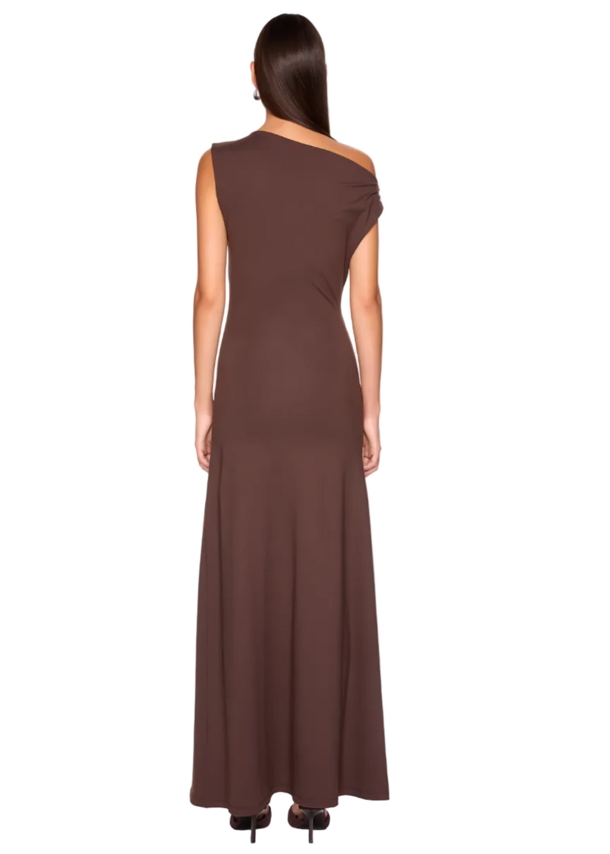 One Shoulder Gathered Slit Front Dress