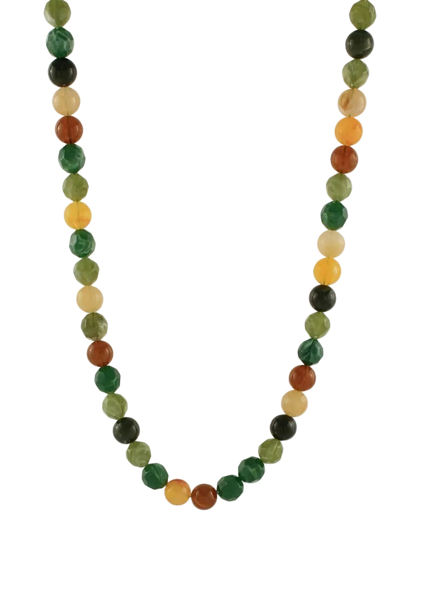Ball & Faceted Stone Necklace - Green Multi