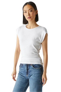 Joni Crew Neck Power Shoulder Top