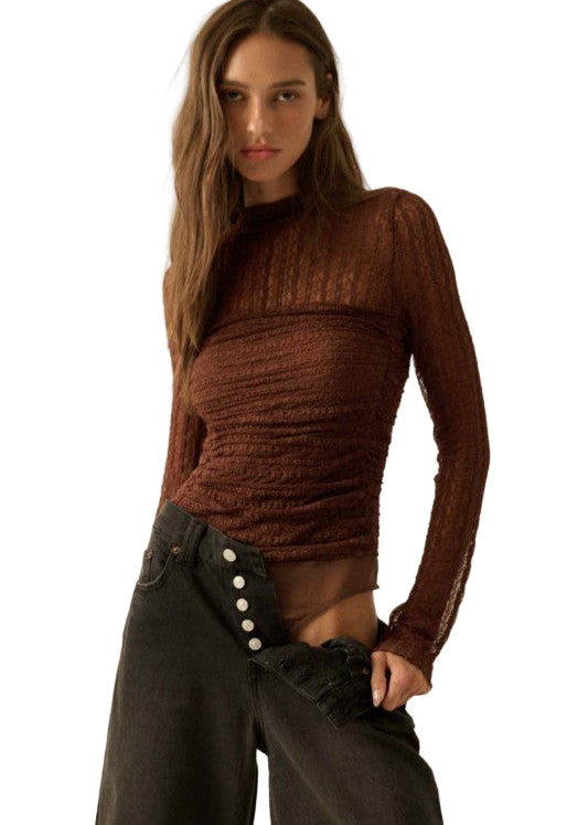 Floral Lace Ruched Mock-Neck Bodysuit