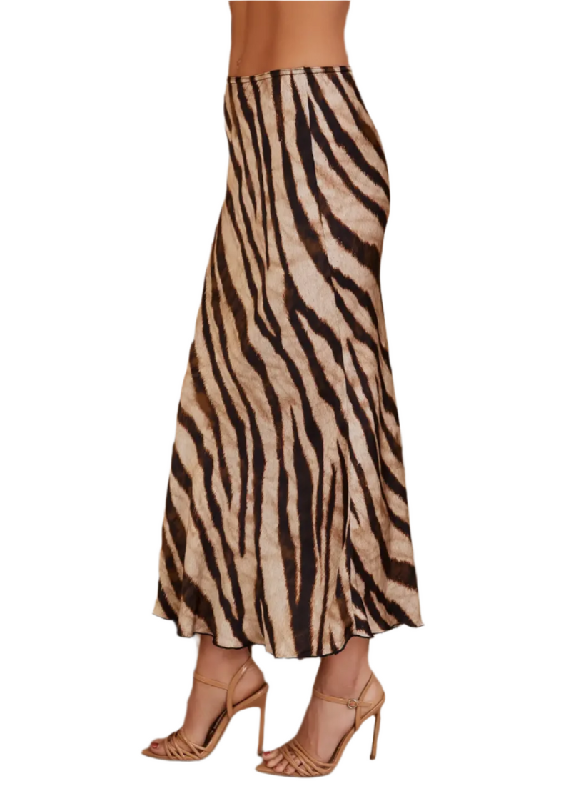 Tiger Print Silky Midi Skirt