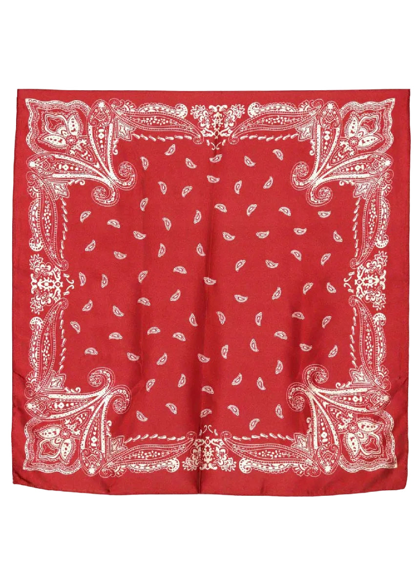 Paisley Printed Silky Bandana Scarf - Red