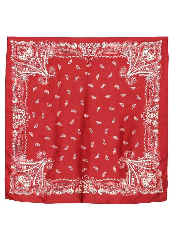 Paisley Printed Silky Bandana Scarf - Red