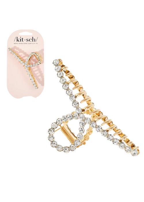 Metal Rhinestone Loop Claw Clip-Gold