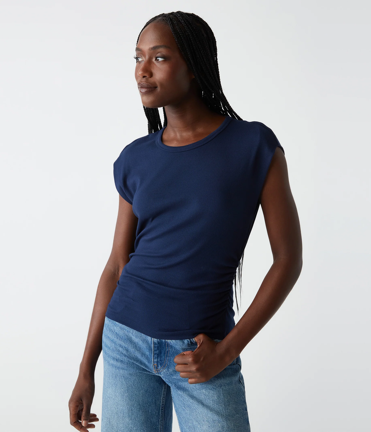 Joni Crew Neck Power Shoulder Top