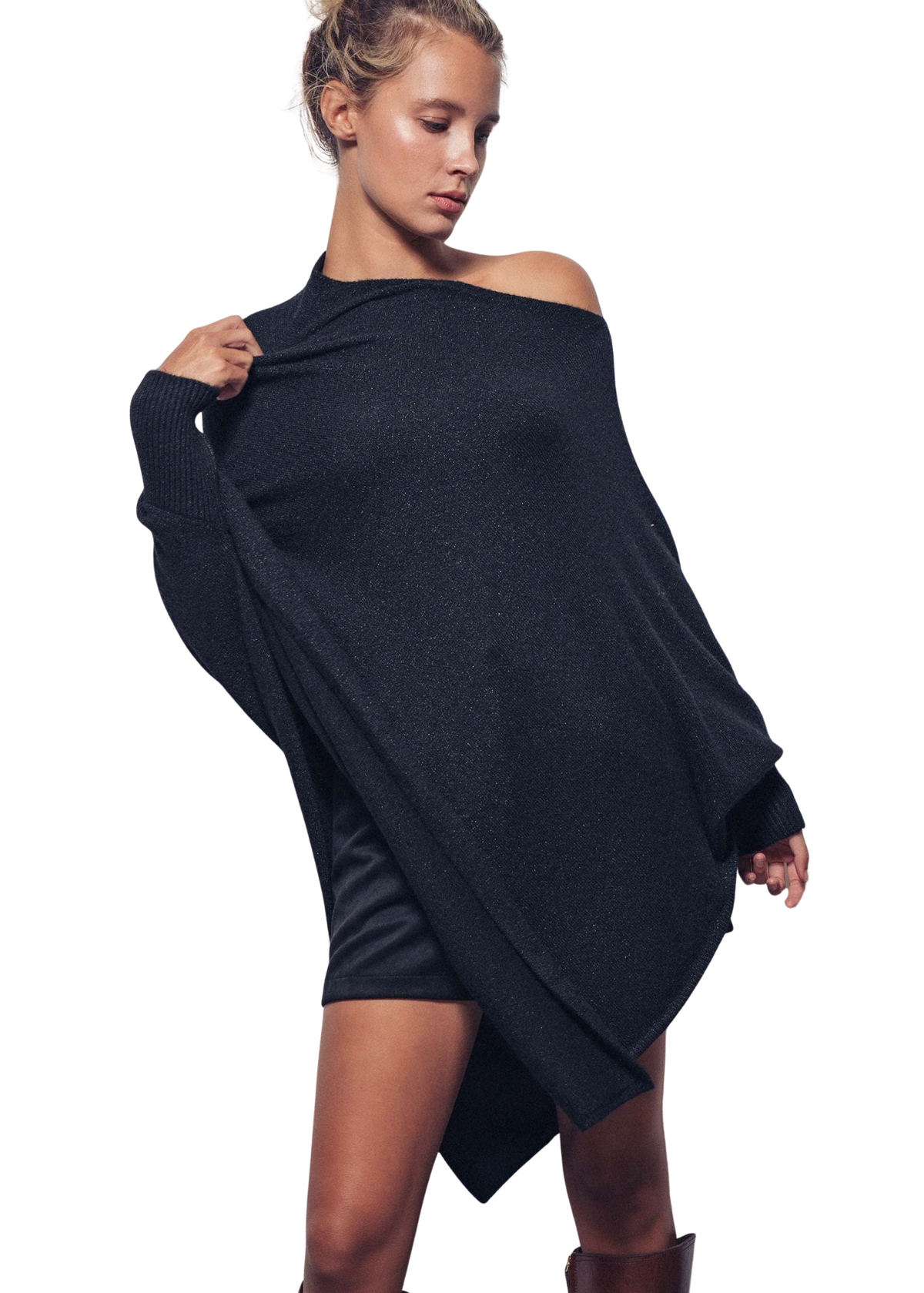 Asymmetrical Drape Knit Poncho Sweater