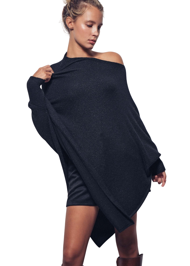 Asymmetrical Drape Knit Poncho Sweater