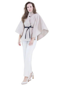 Funnel Neck Faux Leather Belt Cape