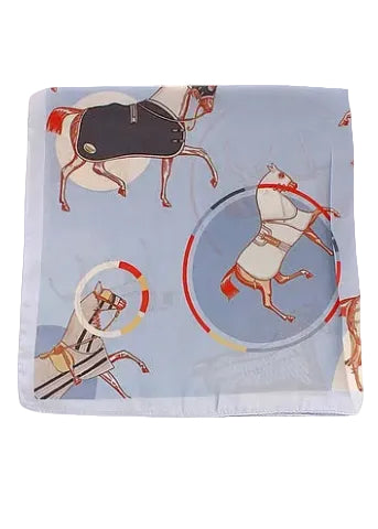 Multi Print Bandana Scarf - Light Blue/Horse