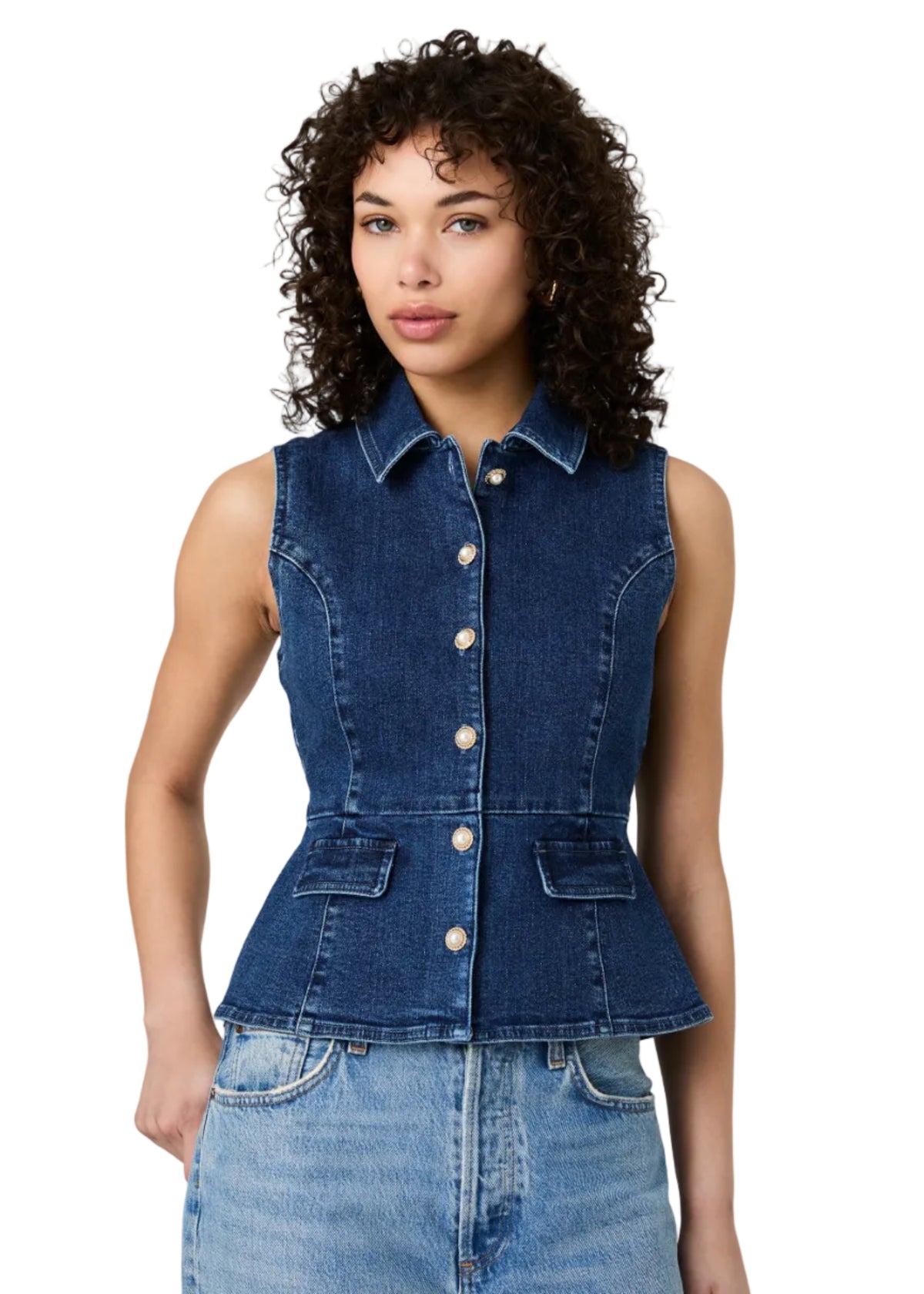 Delancey Denim Button Front Peplum Top