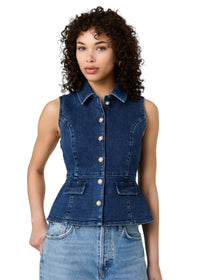 Delancey Denim Button Front Peplum Top