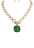 Square Stone Pendant Necklace Set