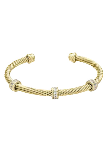 CZ Ring Accent Cable Cuff - Gold/Clear