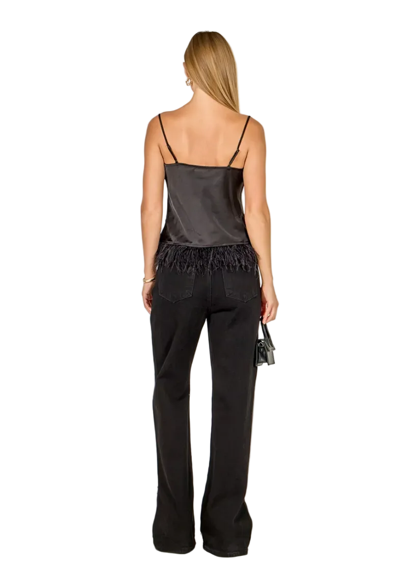 Satin Cowl Neck Top w/ Feather