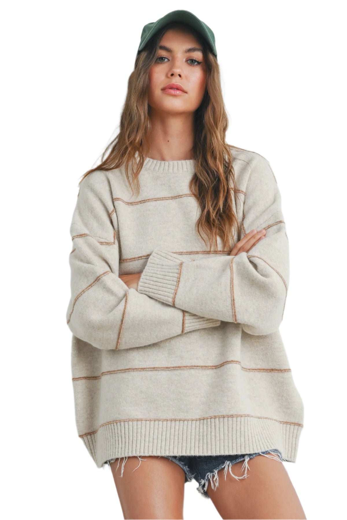 Striped Pattern Drop Shoulder Sweater