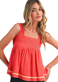 Sleeveless Smocked Swing Top