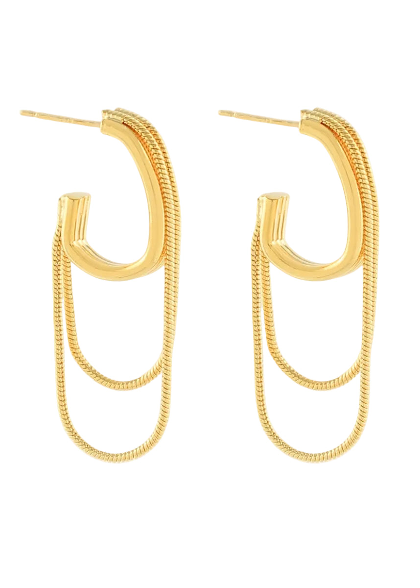 Layered U Shape w/ Chain Hoops - Gold