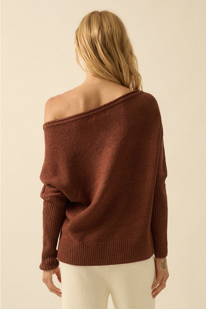 One-Shoulder Boatneck Dolman Sweater
