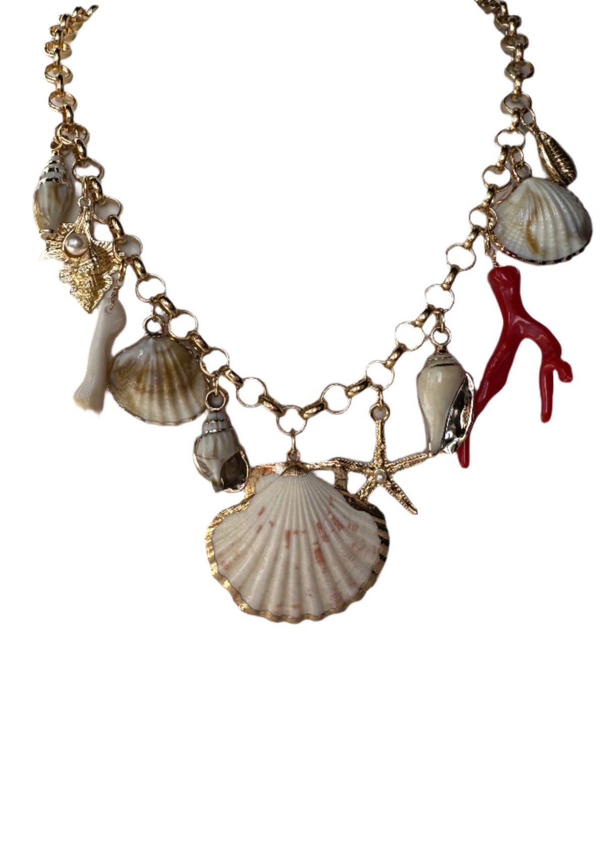 Seashell & Coral Pendant Necklace Set