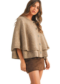 Button Closure Sweater Cape Cardigan