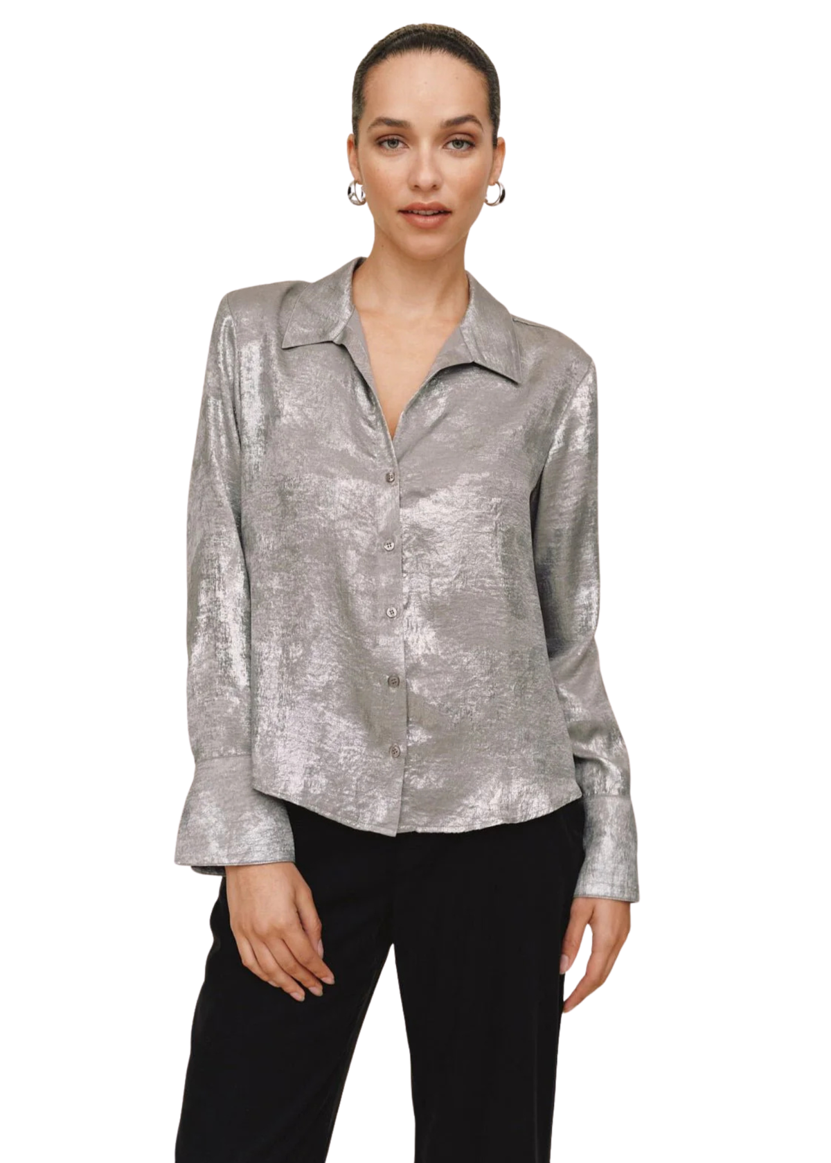 Flowy Wide Collar Button Down