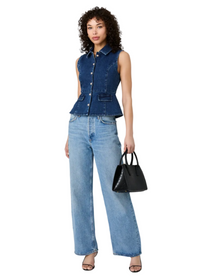 Delancey Denim Button Front Peplum Top