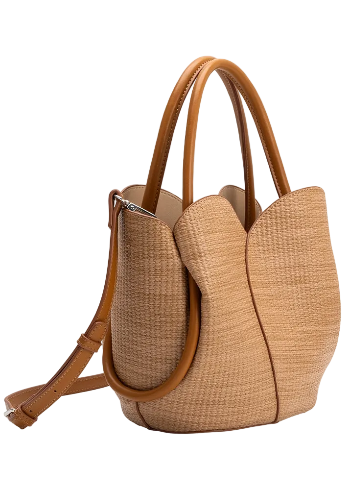 Tulip Raffia Top Handle Bag (with Pouch)