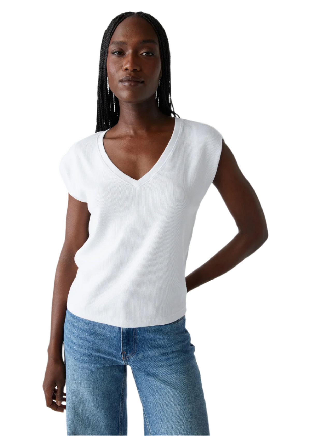 Tati V-Neck Power Shoulder Top