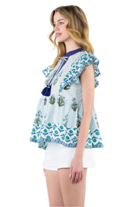 Flutter Sleeve Tassel Tie Top