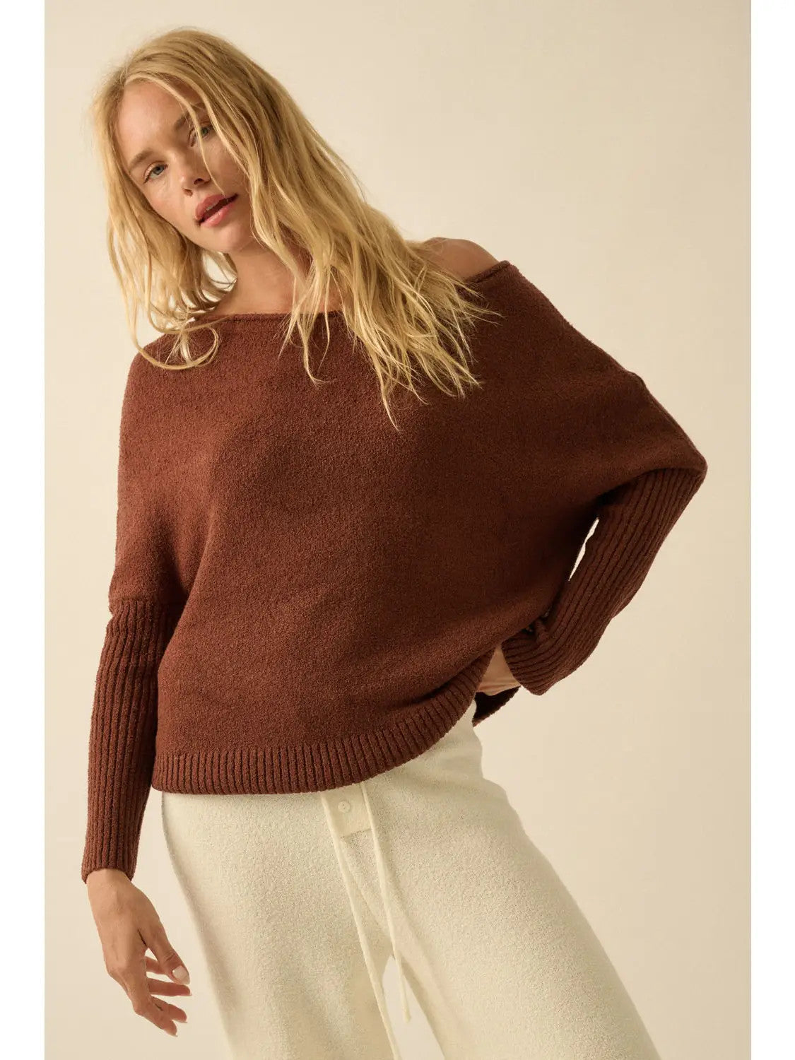 One-Shoulder Boatneck Dolman Sweater