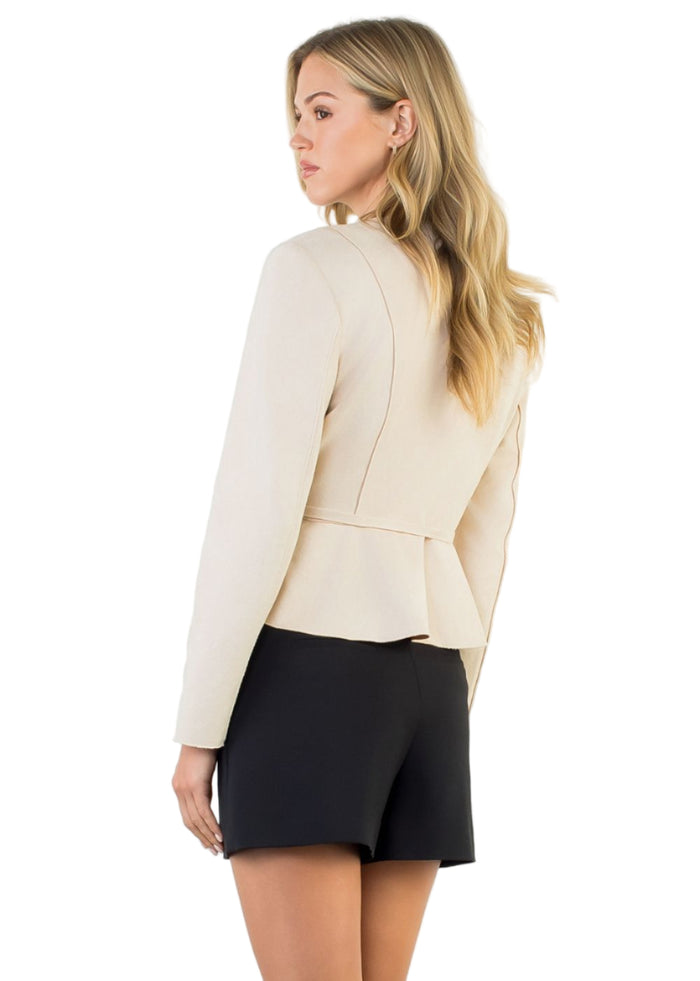 Zip Front Belted Peplum Suede Jacket