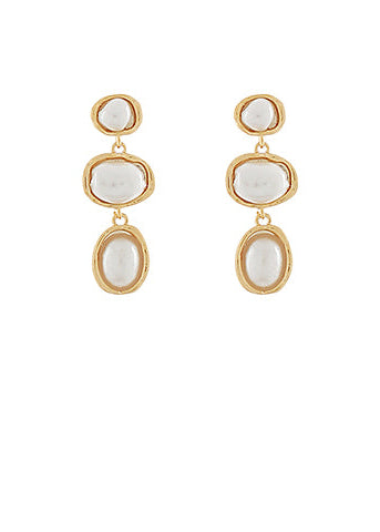 Organic Oval AC Pearl 3 Drop Earrings