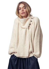 Detachable Scarf Button Wool Blend Sweater