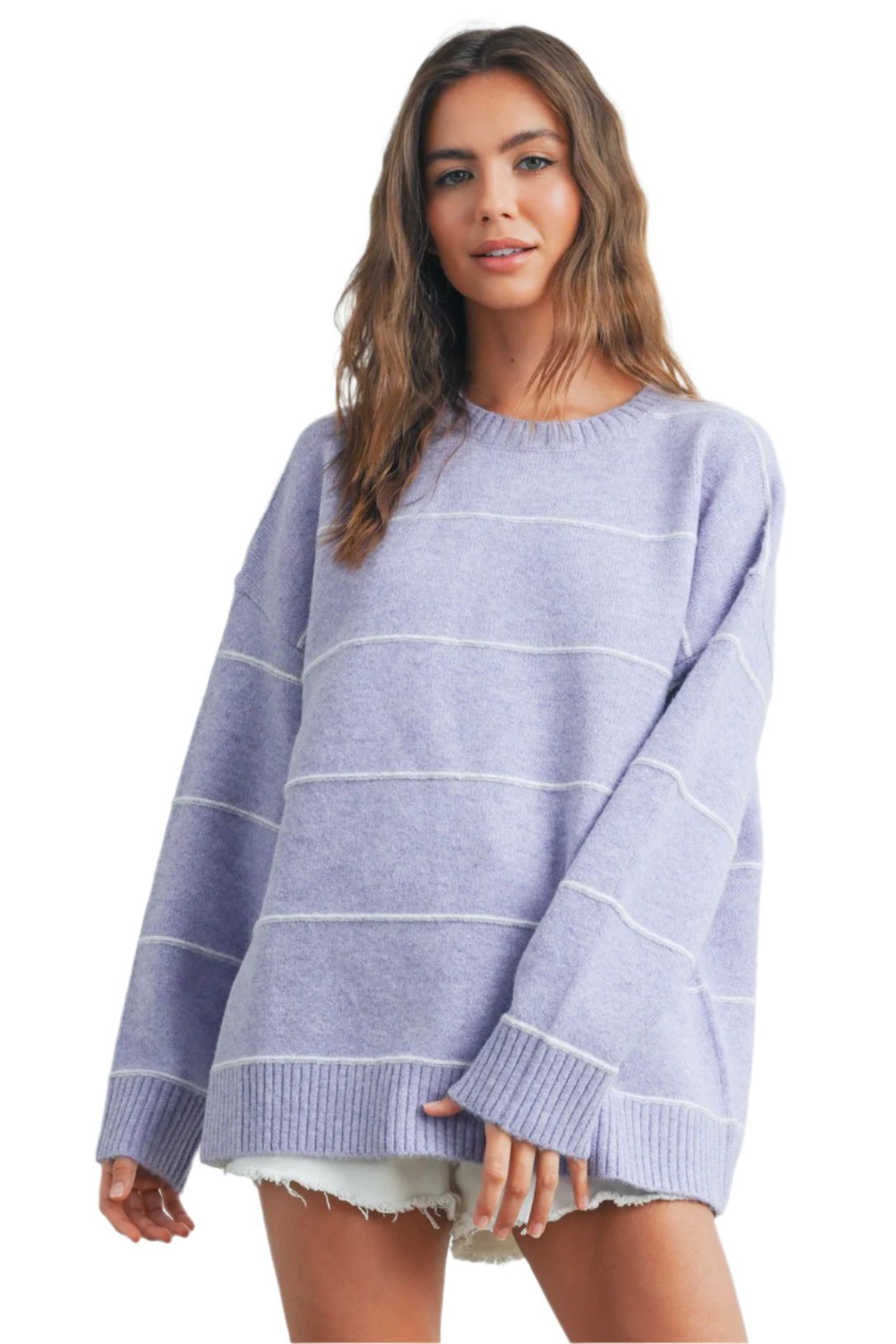 Striped Pattern Drop Shoulder Sweater