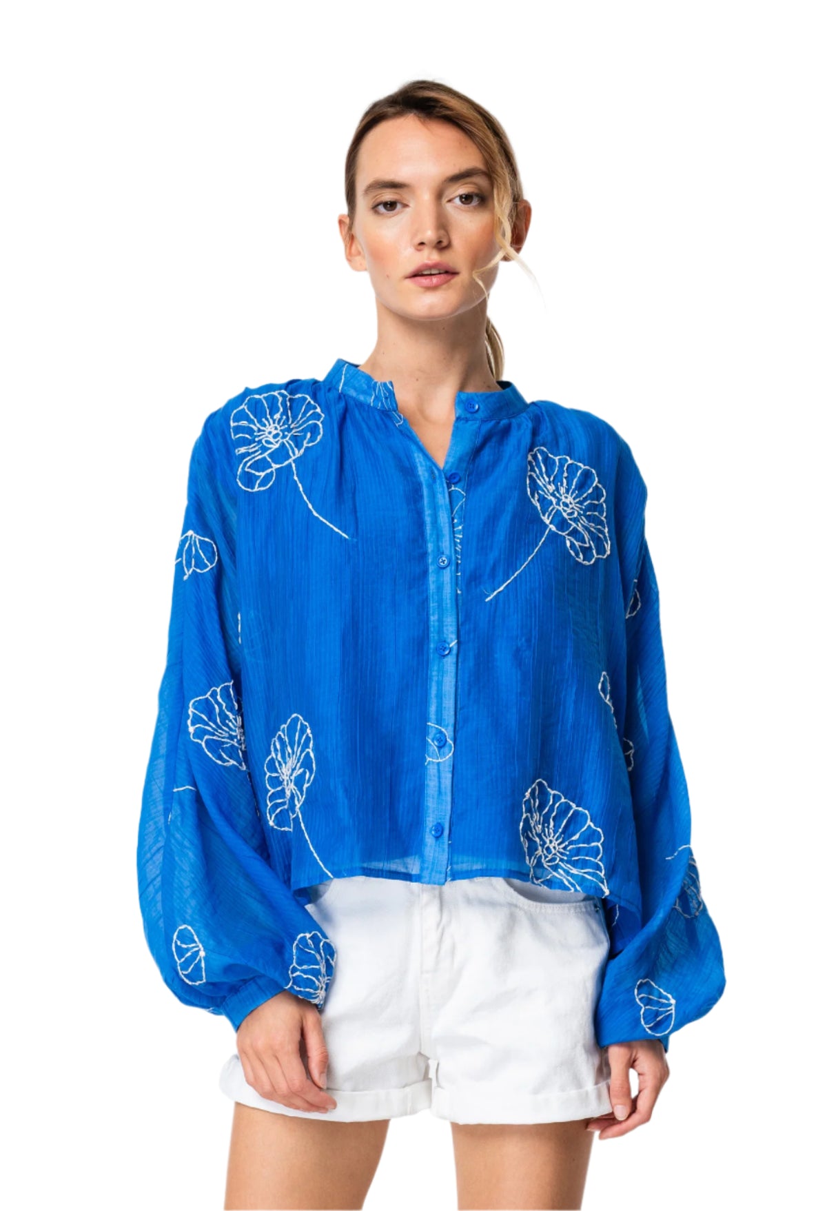 Alzena Embroidered	Batwing Button Down Blouse