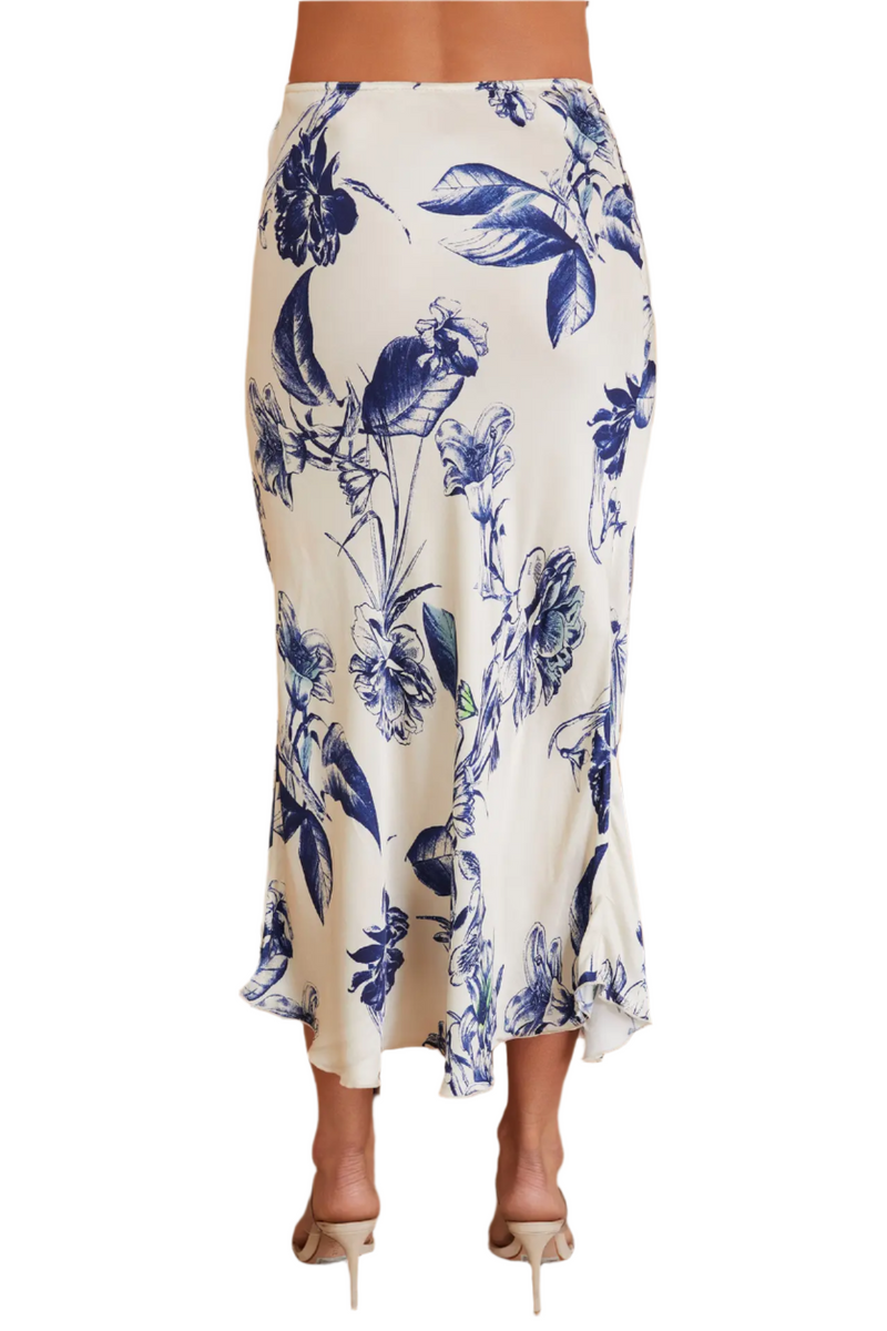 Garden Floral Print Silky Midi Skirt